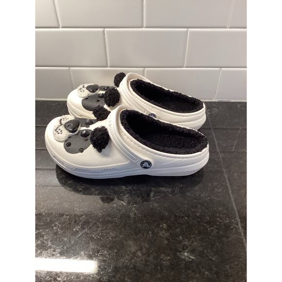 Crocs JUNIORS Classic Lined Super Cute Panda Bear Clog Shoes Black White Size 5 - Picture 4 of 10